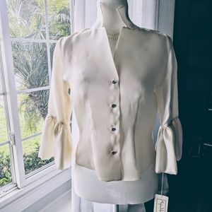 Designer silk dramatic formal blouse top Sylvia Heisel